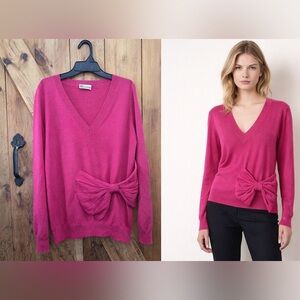 Valentino Women's Fuchsia V-Neck Sweater with Bow
